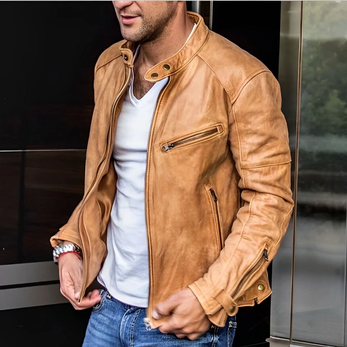 The Brooklyn - Veste en cuir classique style motard pour homme