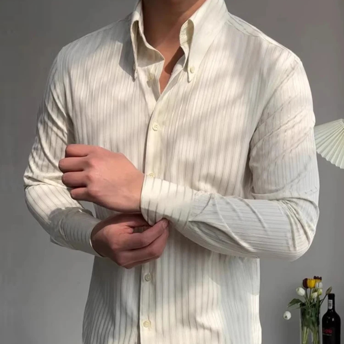 The Macerata - Chemise Formelle à Boutons Plissée Texturée pour Homme – Abricot