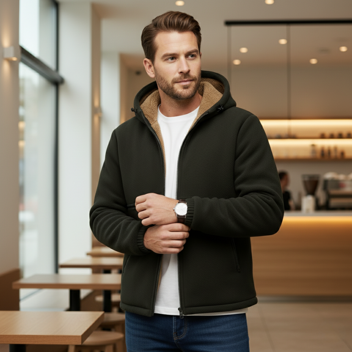 The Hearthstone - Veste à Capuche Chaude Doublée en Fleece pour Hommes