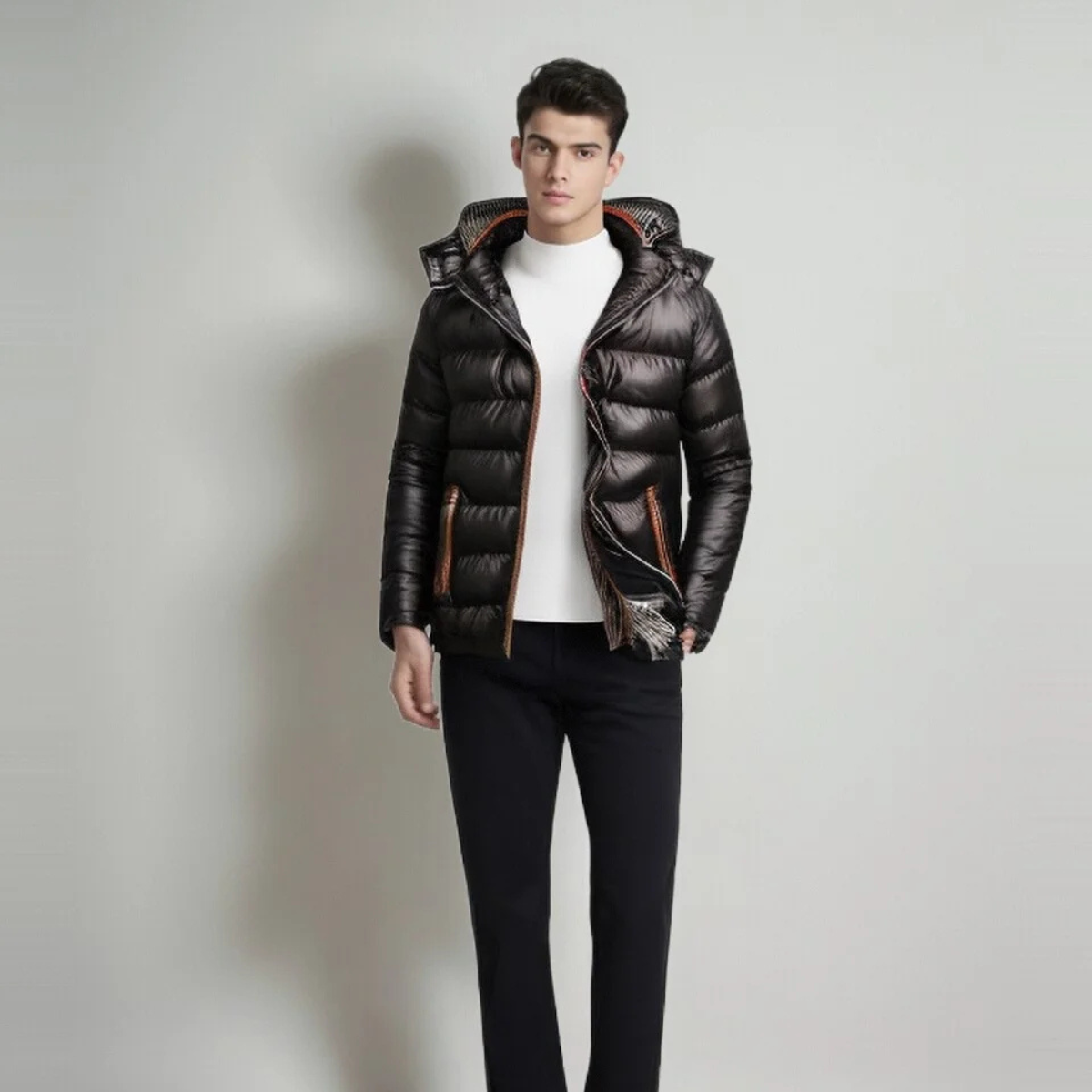 The San Casciano - Doudoune à capuche pour homme avec rembourrage matelassé – Noir