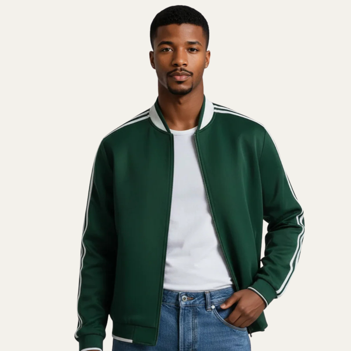 The Oakridge - Veste de survêtement légère à fermeture éclair pour homme avec manches rayées