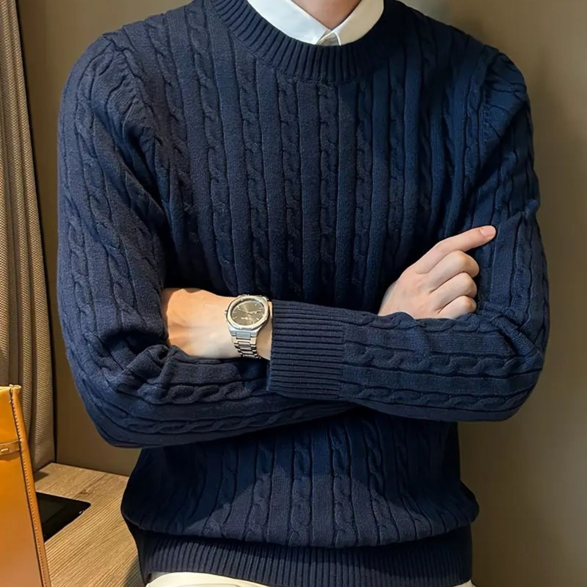 The Versailles - Pull pour homme en cachemire et laine mérinos - Bleu marine