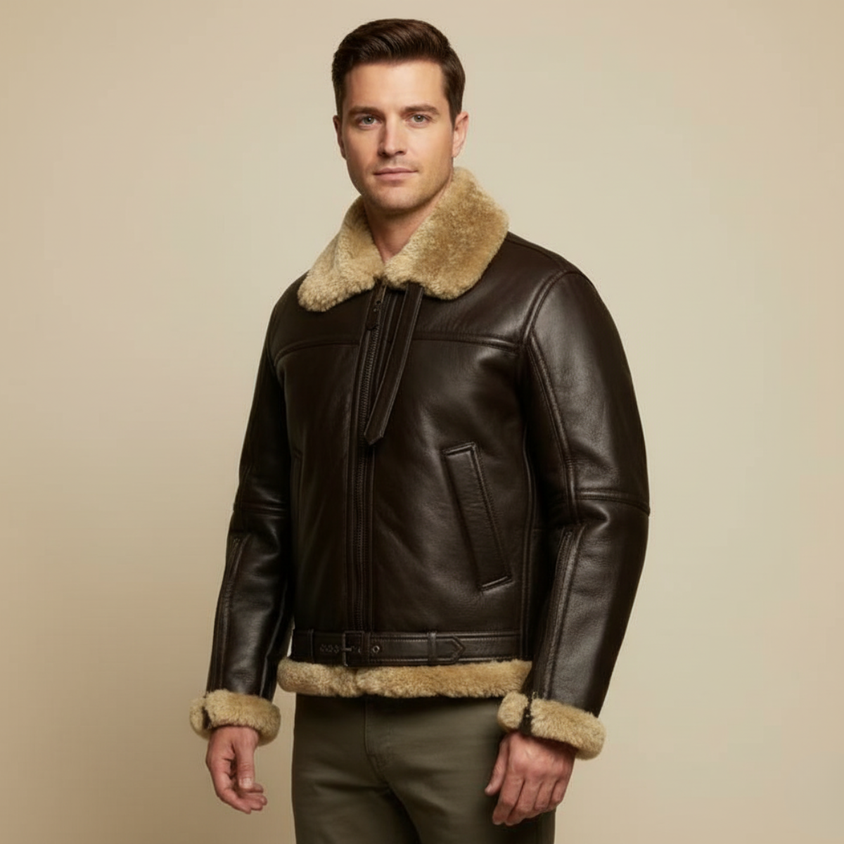 The Greenwich Veste aviateur en cuir pour homme doublée de peau de mouton chaude et élégante