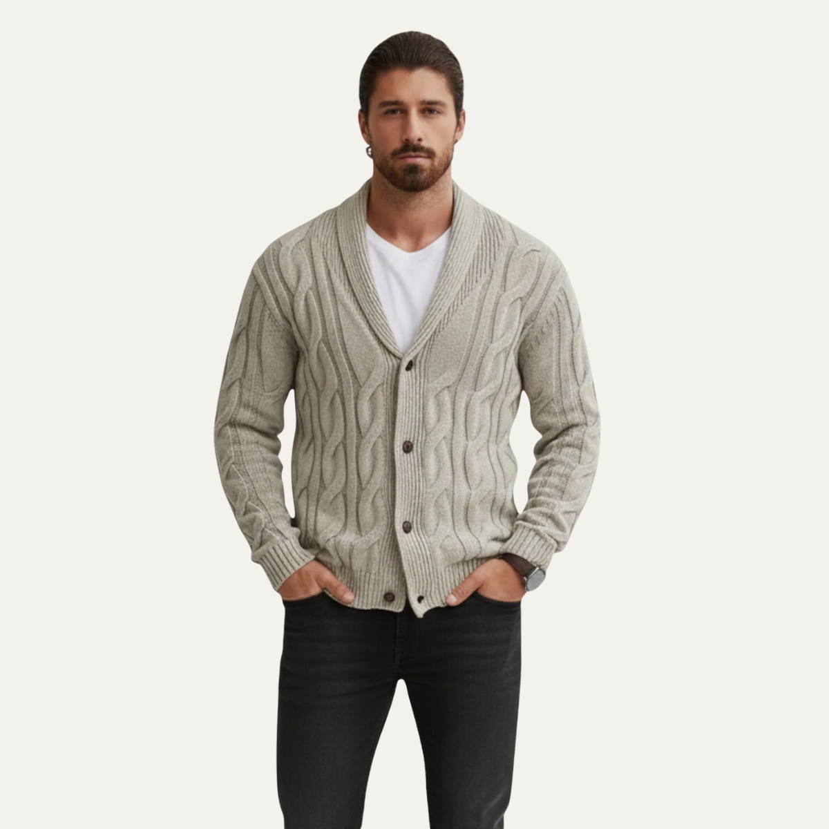 The Abbadia - Cardigan Tricot Géométrique à Câbles Confortable pour Homme