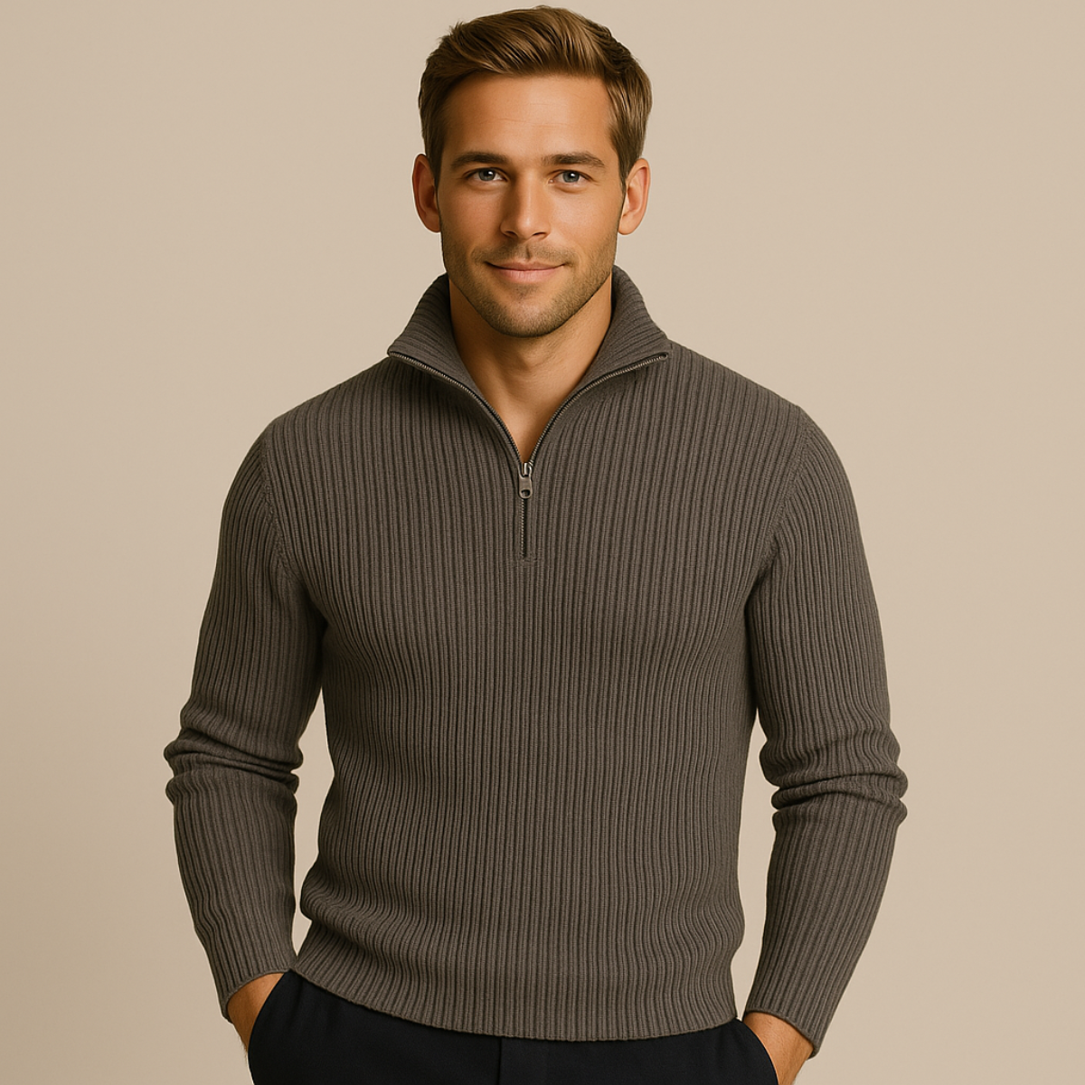 The Merino - Pull Demi Zip Homme Côtelé Laine Mérinos Confort