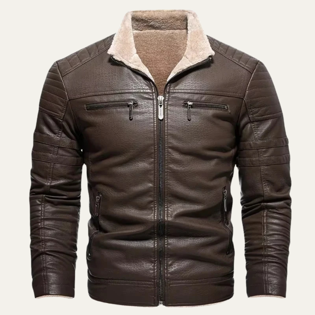 The Galloway Veste de motard en cuir et polaire chaude d’hiver pour homme