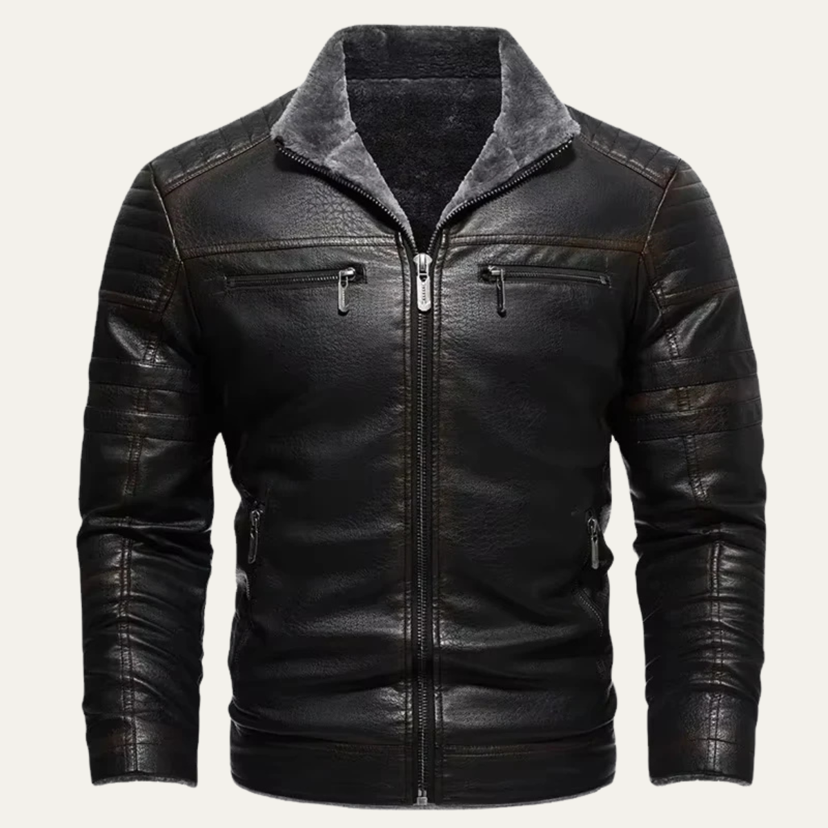 The Galloway Veste de motard en cuir et polaire chaude d’hiver pour homme