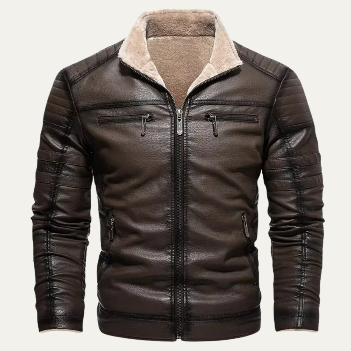 The Galloway Veste de motard en cuir et polaire chaude d’hiver pour homme