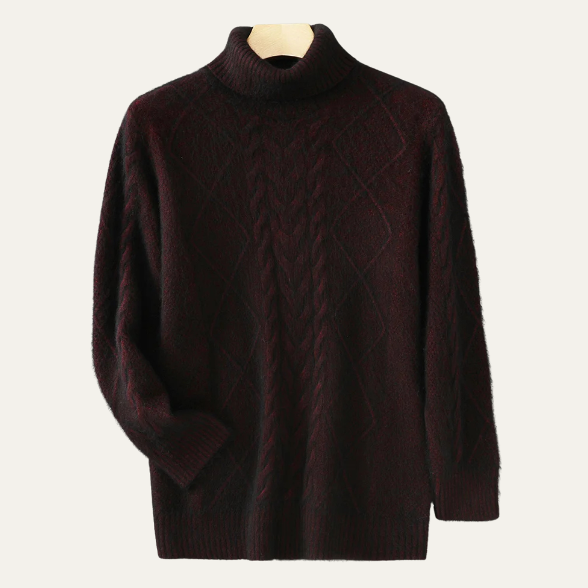 The Denbighshire – Pull en maille torsadée premium à col roulé pour homme