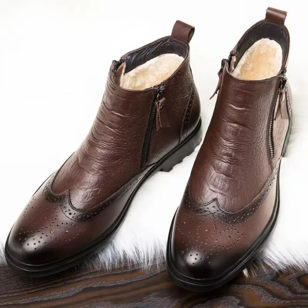 The Westminster Bottines d’Hiver en Cuir avec Doublure Peluche et Fermeture Éclair pour Homme