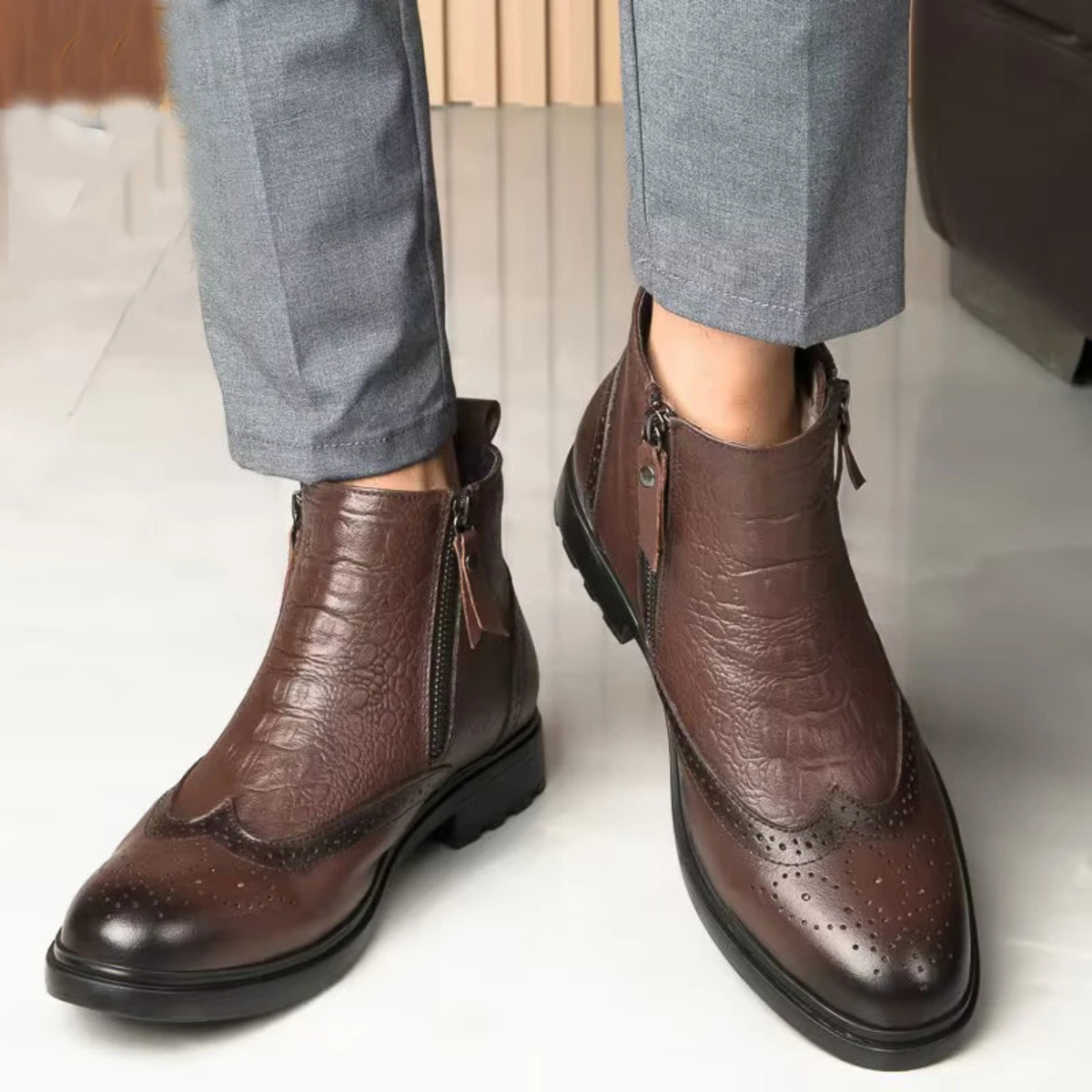 The Westminster Bottines d’Hiver en Cuir avec Doublure Peluche et Fermeture Éclair pour Homme