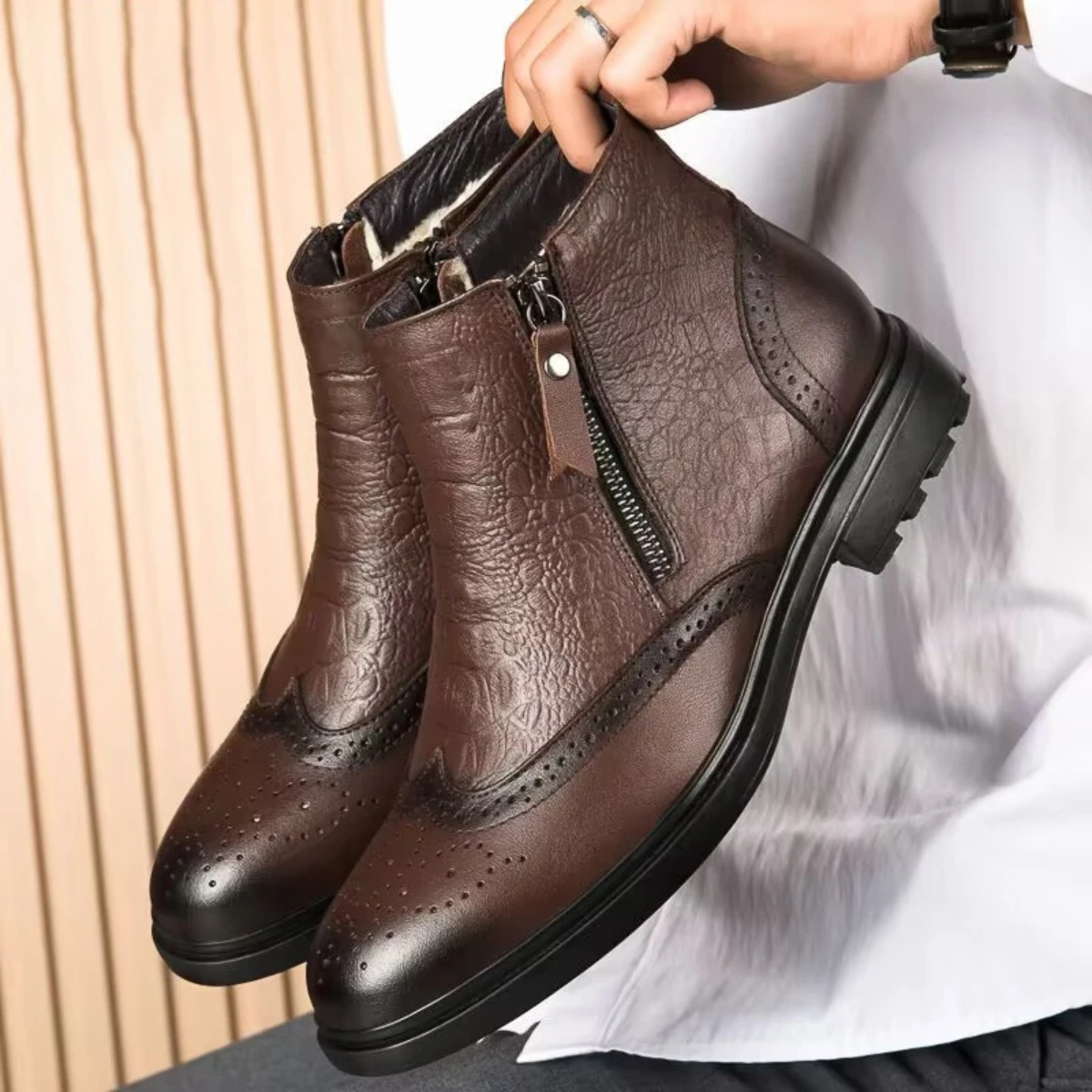 The Westminster Bottines d’Hiver en Cuir avec Doublure Peluche et Fermeture Éclair pour Homme
