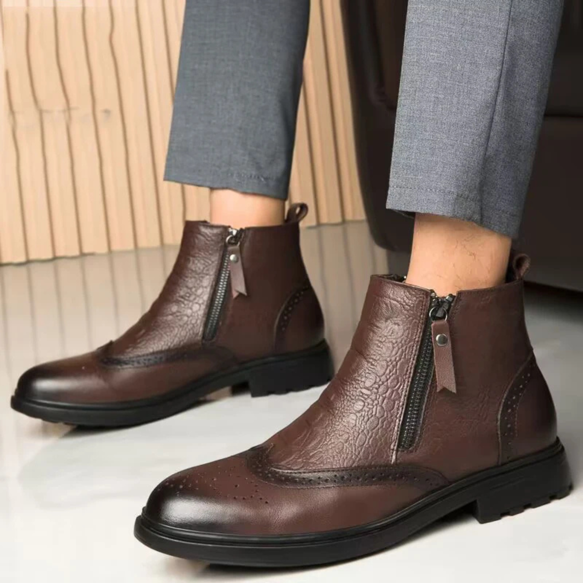 The Westminster Bottines d’Hiver en Cuir avec Doublure Peluche et Fermeture Éclair pour Homme