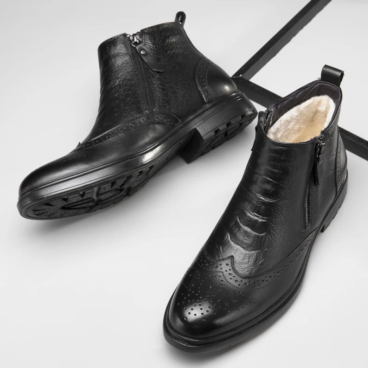 The Westminster Bottines d’Hiver en Cuir avec Doublure Peluche et Fermeture Éclair pour Homme