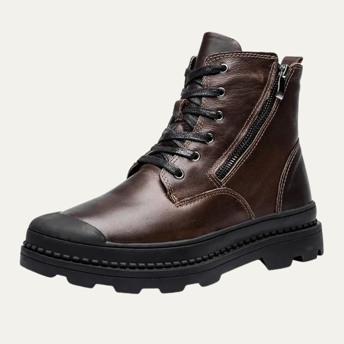 The Windsor Bottines Montantes de Travail en Cuir à Lacets et Fermeture Éclair pour Homme