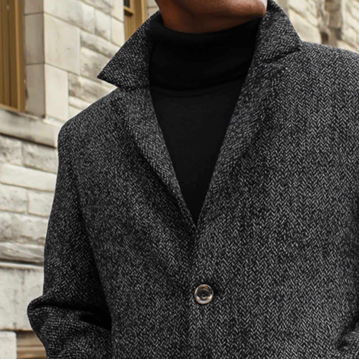 The Mayfair - Manteau en Laine Herringbone de Luxe pour Hommes – Gris