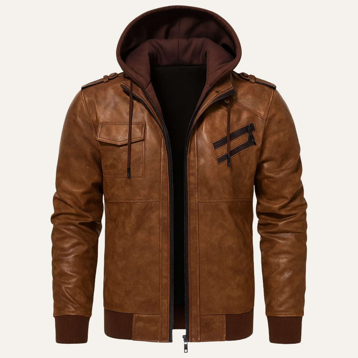 The Cardiff - Veste en Cuir Biker à Capuche pour Homme