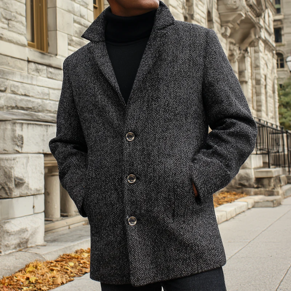 The Mayfair - Manteau en Laine Herringbone de Luxe pour Hommes – Gris