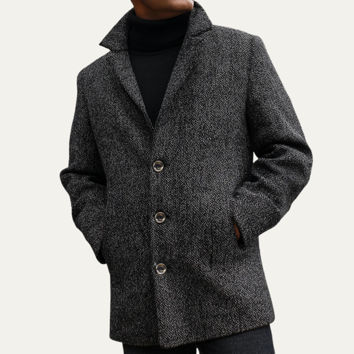 The Mayfair - Manteau en Laine Herringbone de Luxe pour Hommes – Gris