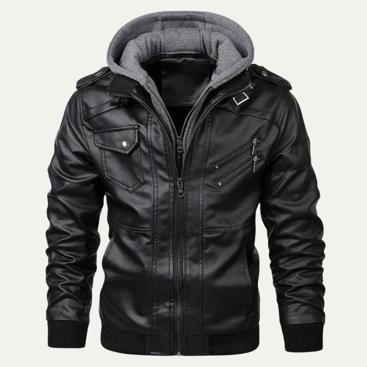The Cardiff - Veste en Cuir Biker à Capuche pour Homme