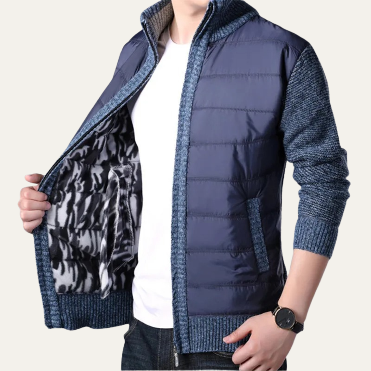 The Dundee Doudoune d’hiver zippée avec manches en tricot pour homme