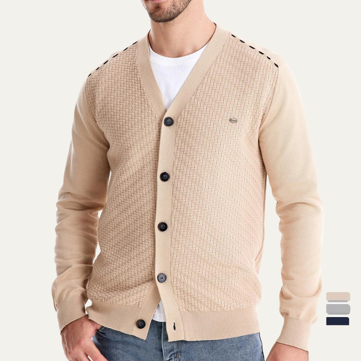 The Dulwich - Cardigan décontracté à col en V et boutons pour homme