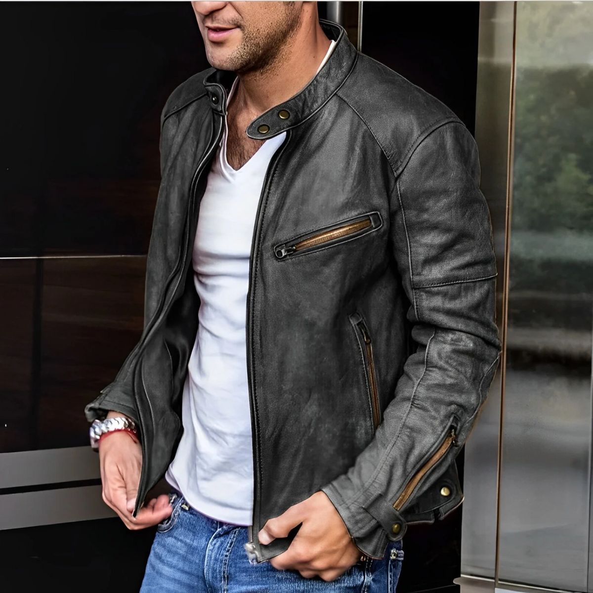 The Brooklyn - Veste en cuir classique style motard pour homme