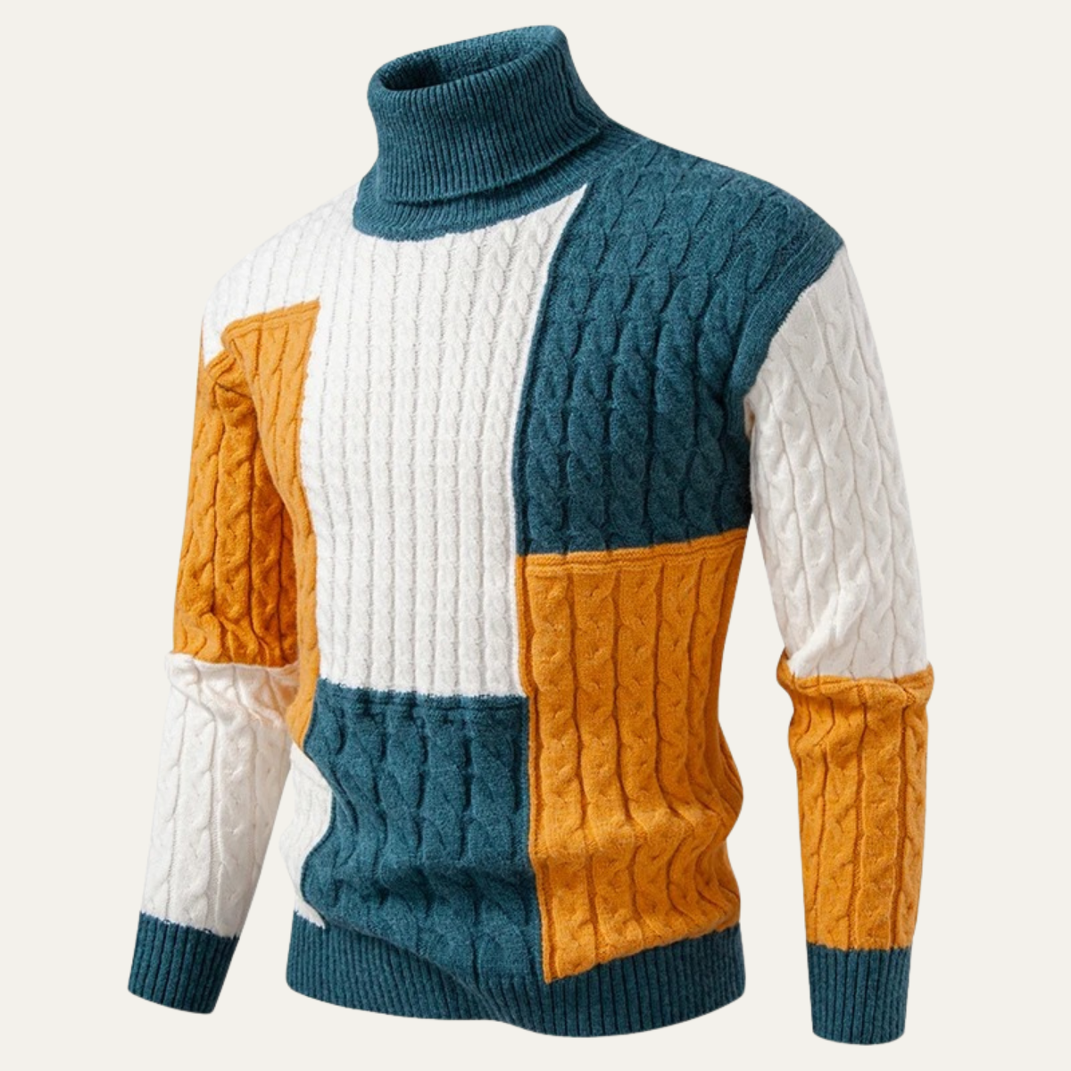 The Bevagna – pull à col roulé en maille patchwork color block pour homme