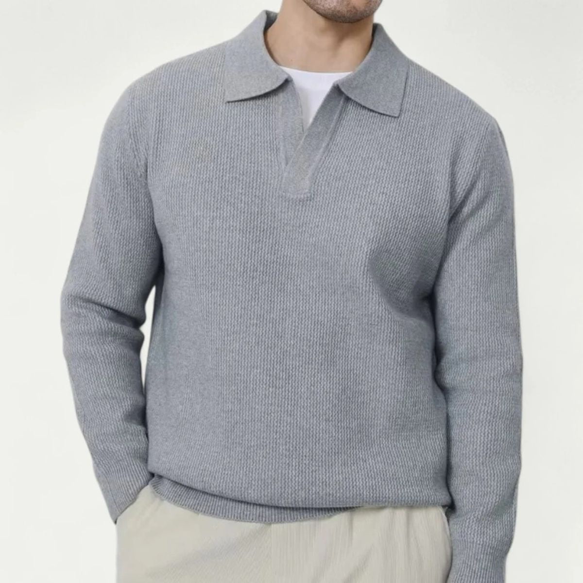 The Portofino - Polo à manches longues en tricot pour homme - Col ouvert