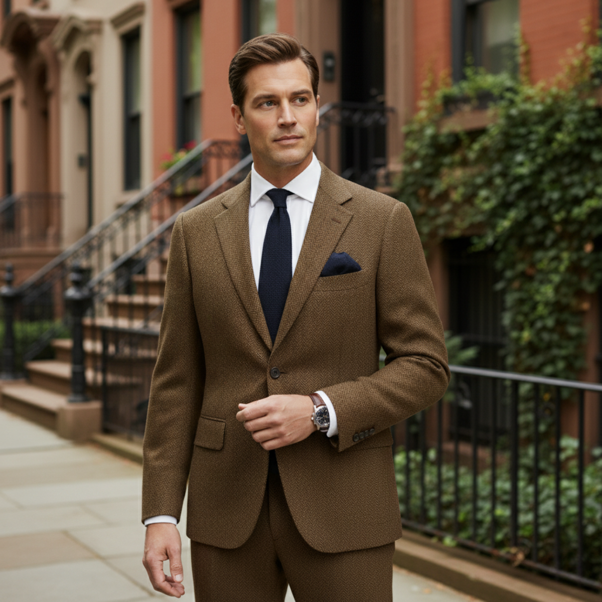 The Berwick - Blazer en Tweed Marron Smart Casual pour Hommes
