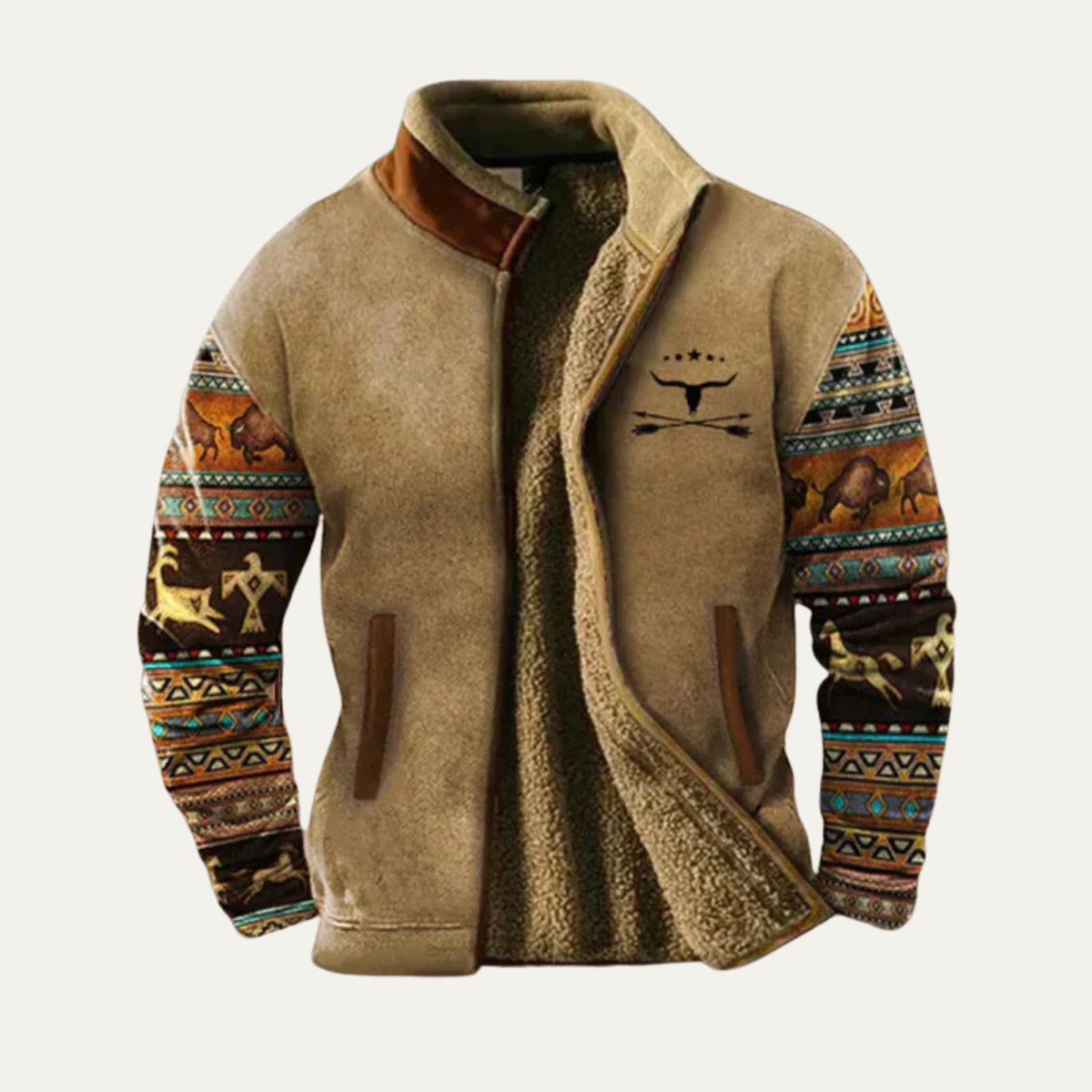 The Maddison - Manteau d'hiver vintage pour homme en sherpa avec manches à motifs