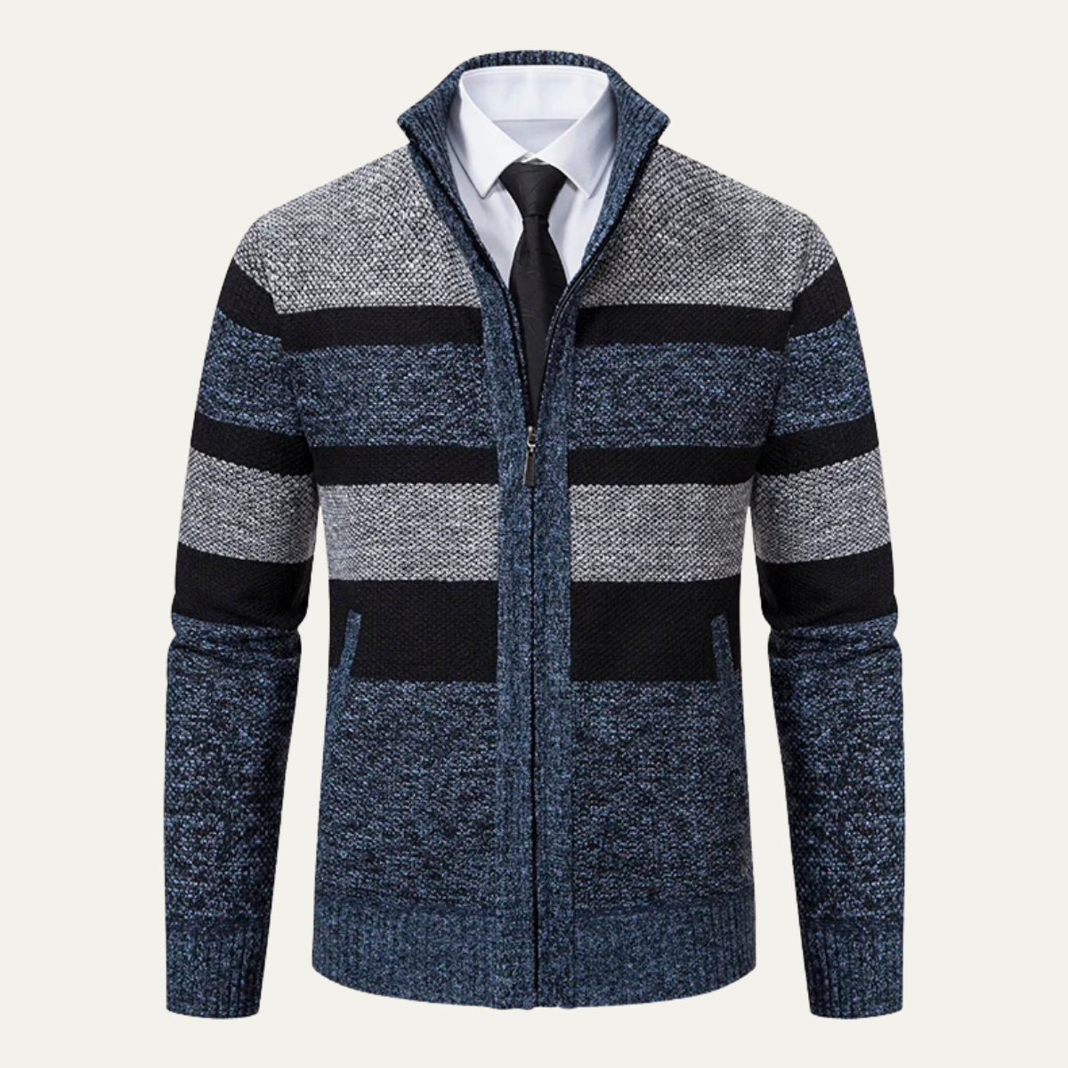 The Desenzano – Cardigan Tricotée Zippée à Rayures Homme