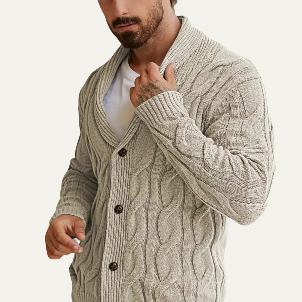 The Abbadia - Cardigan Tricot Géométrique à Câbles Confortable pour Homme