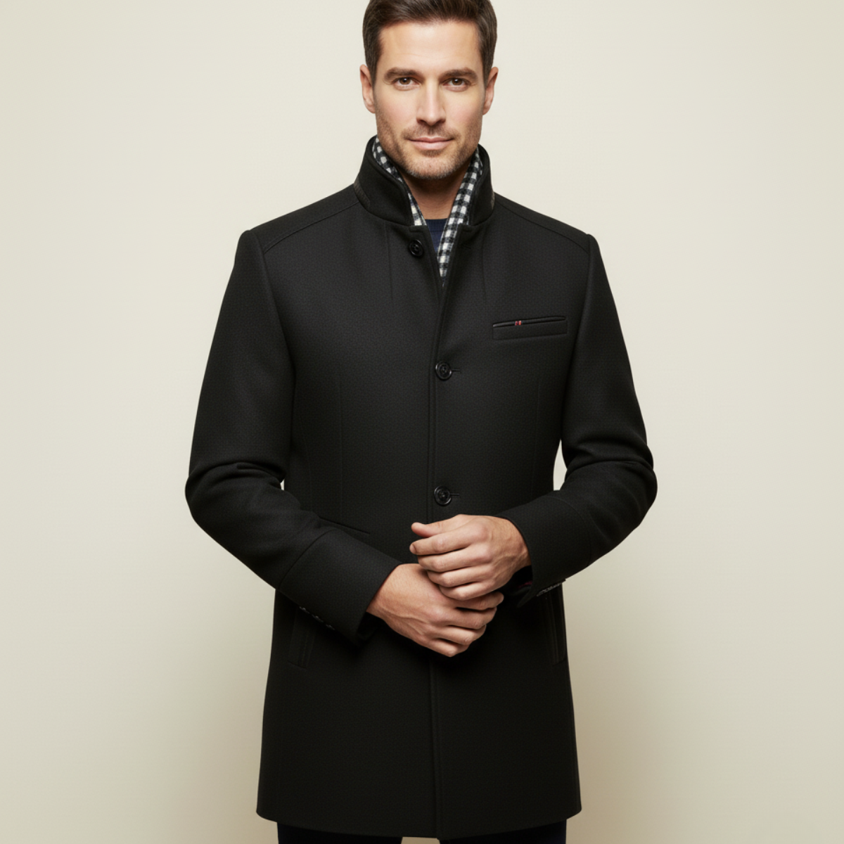 The Blenheim - Trench-coat en laine chic et décontracté pour homme avec col montant