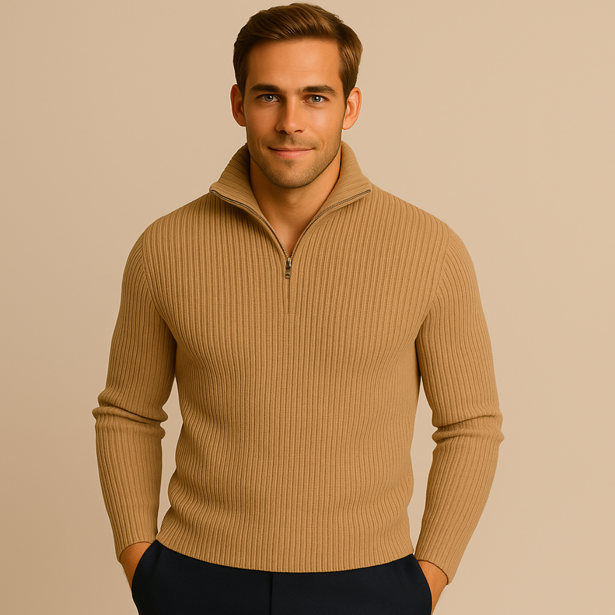 The Merino - Pull Demi Zip Homme Côtelé Laine Mérinos Confort