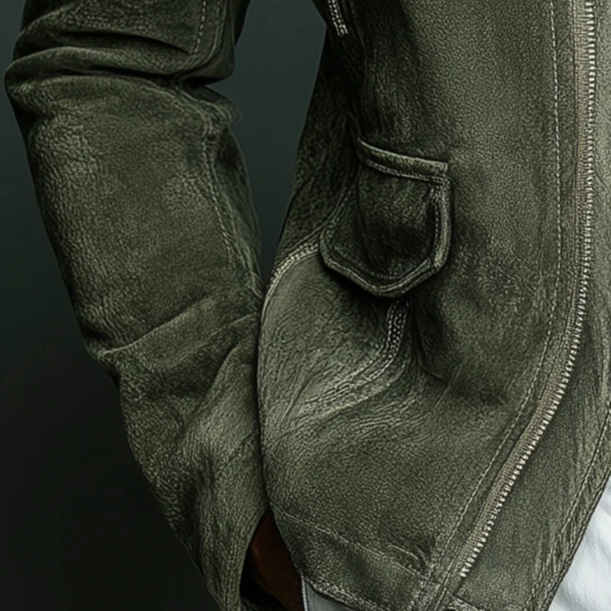 The Kensington Blouson bomber vintage en daim vert pour homme – Col montant