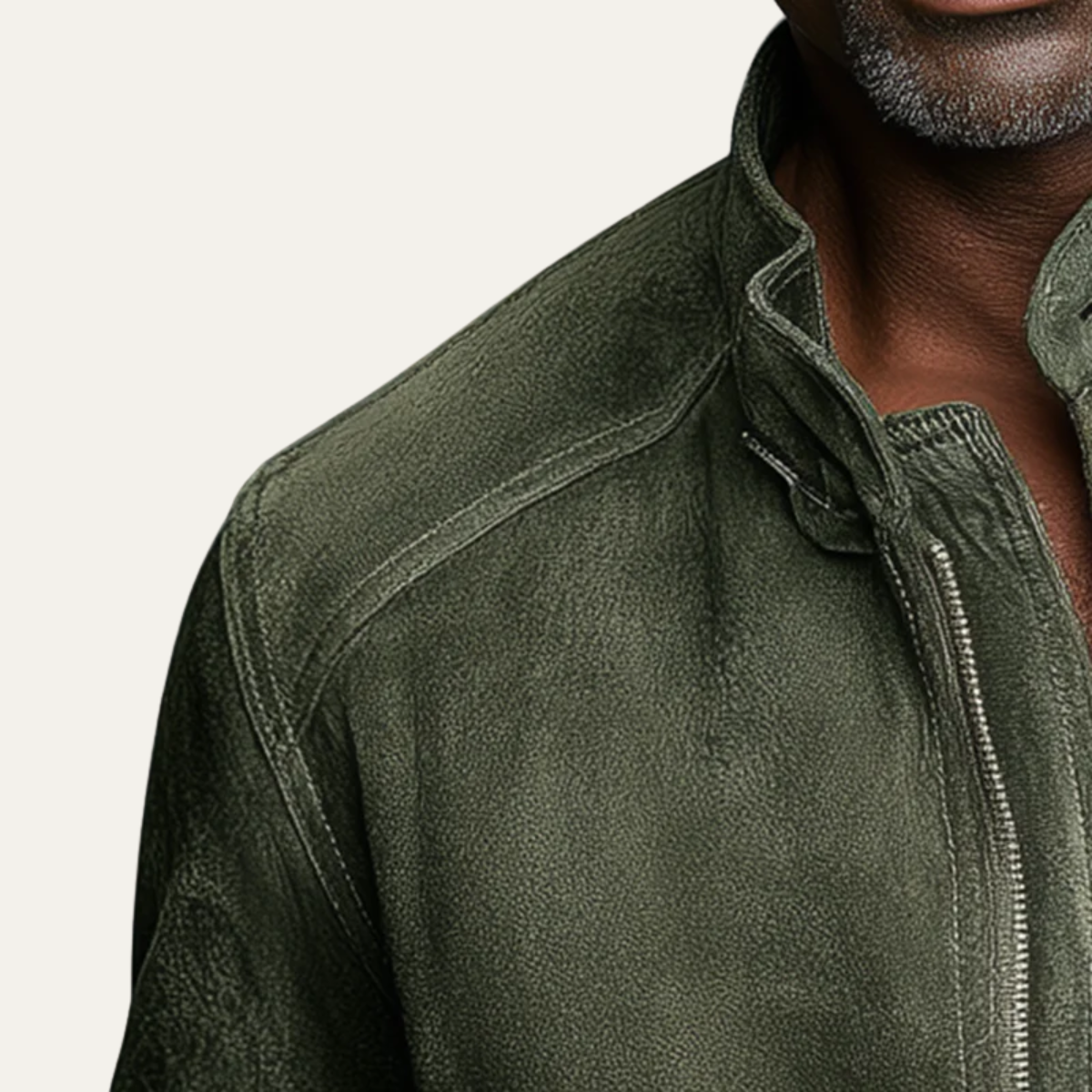 The Kensington Blouson bomber vintage en daim vert pour homme – Col montant