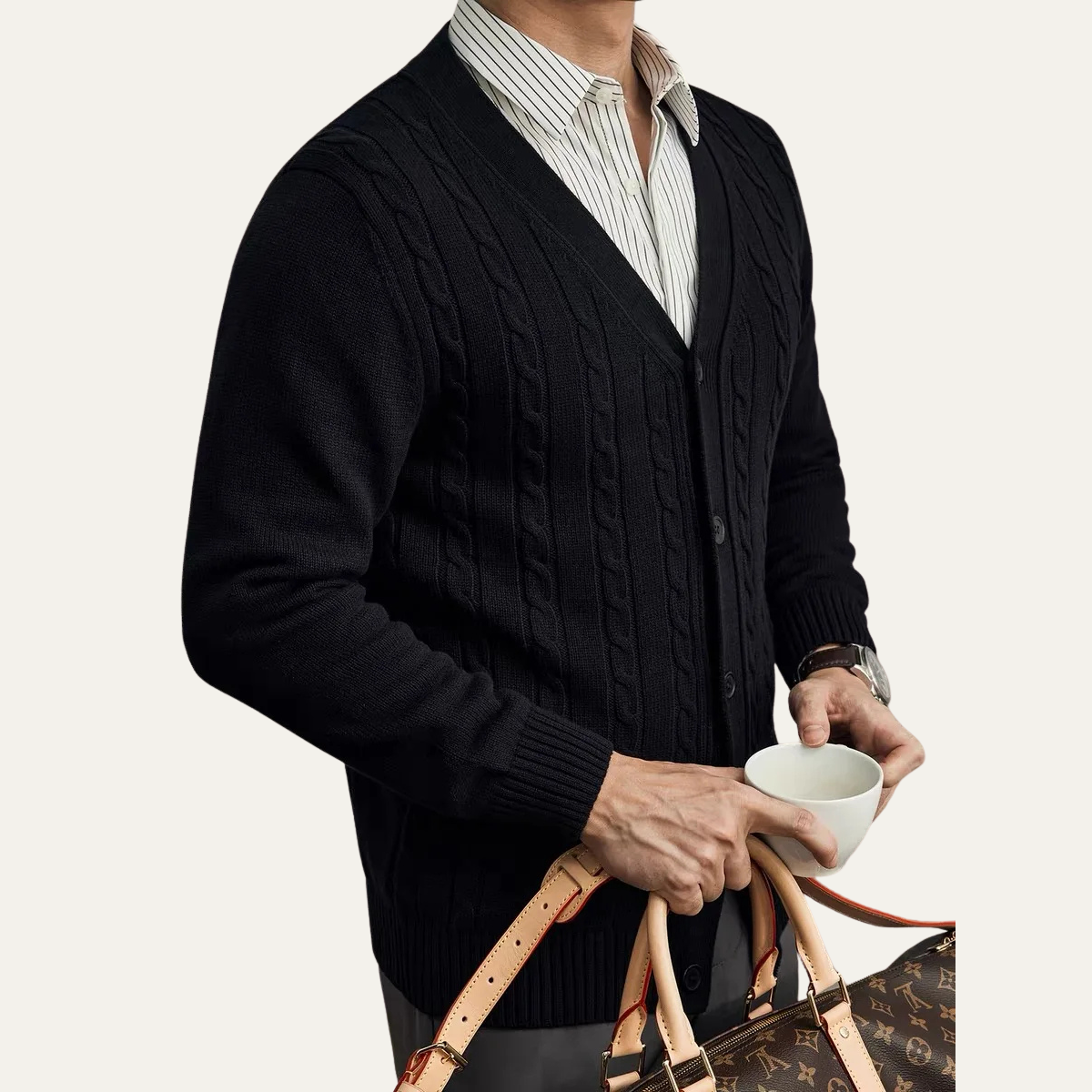 The Rochester - Cardigan Classique à Boutons en Tricot Câble pour Homme