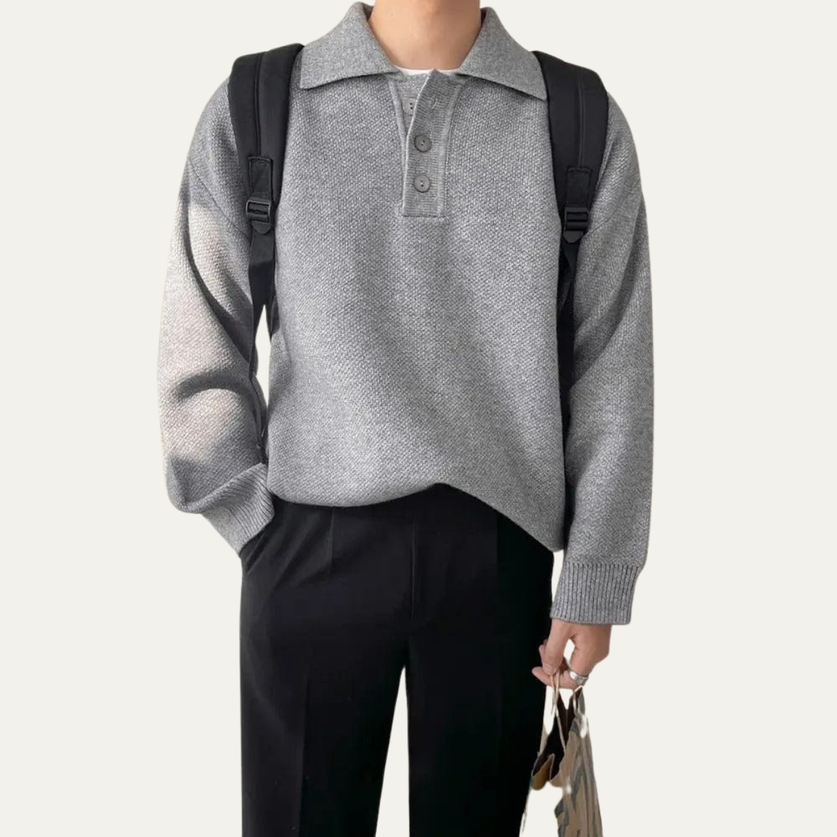 The Lichfield - Pull Polo Casual Gris Ajusté pour Homme