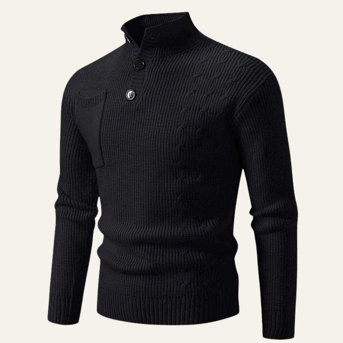 The Soverato - Pull-over d'hiver pour homme col montant et boutons