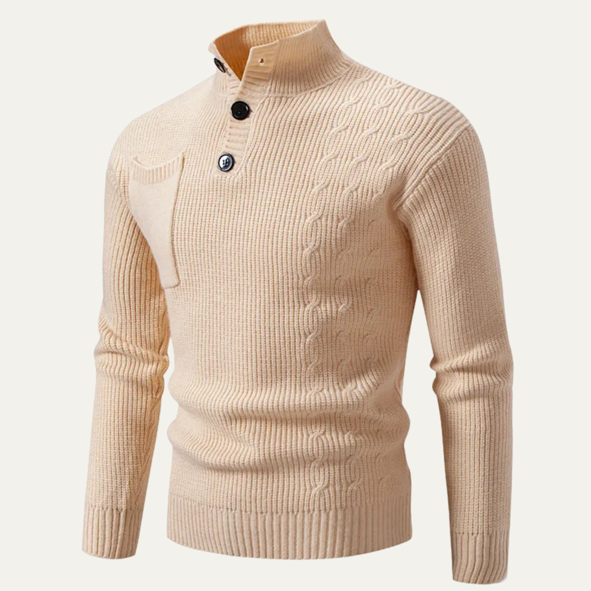 The Soverato - Pull-over d'hiver pour homme col montant et boutons
