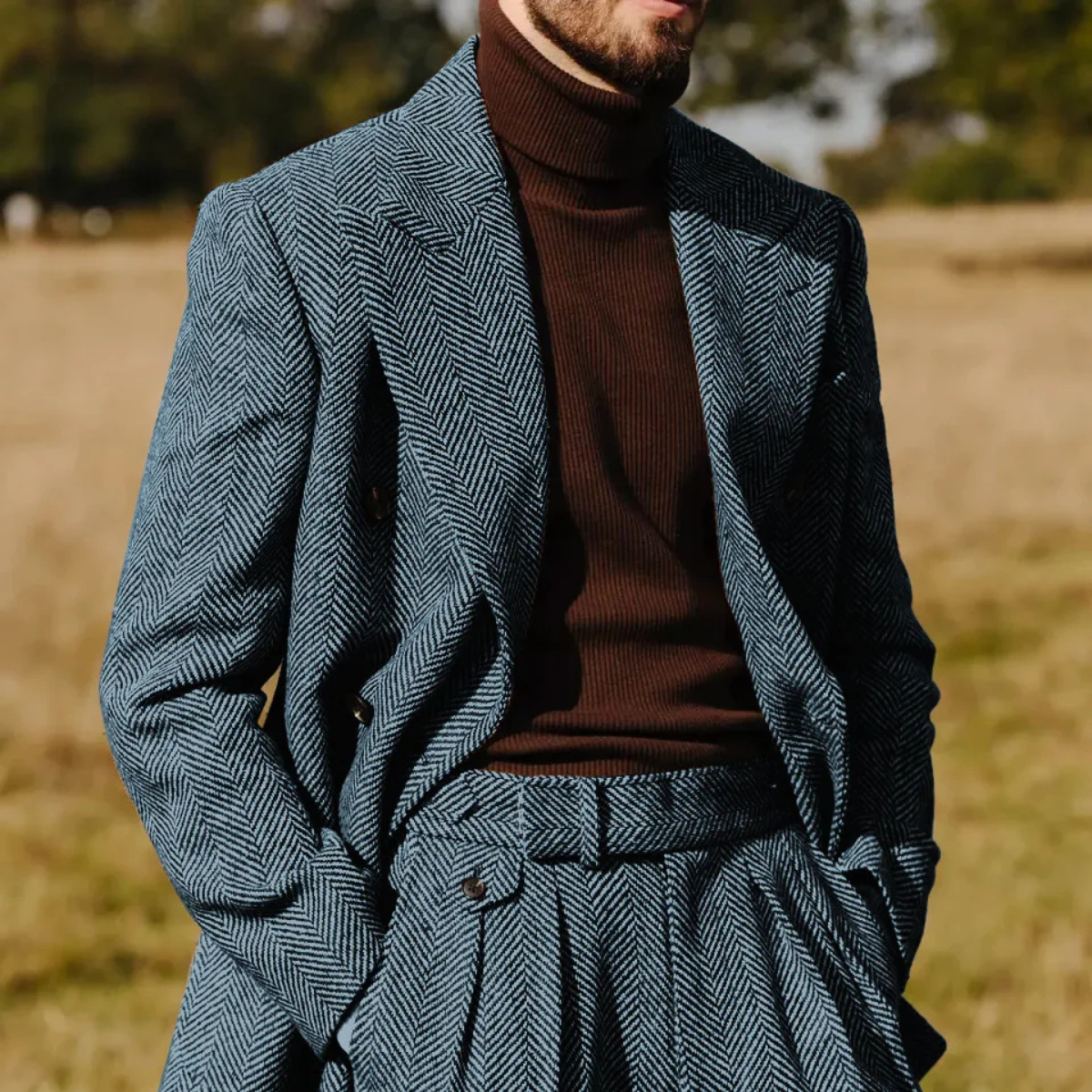 The Camden - Costume en tweed à chevrons pour homme – Veste croisée et pantalon
