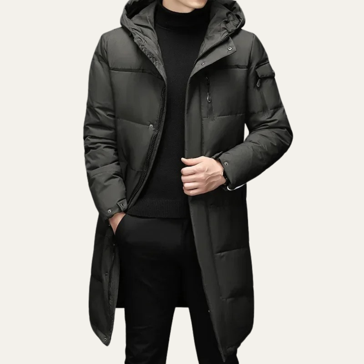 The Woking Manteau matelassé long thermique noir pour homme avec capuche