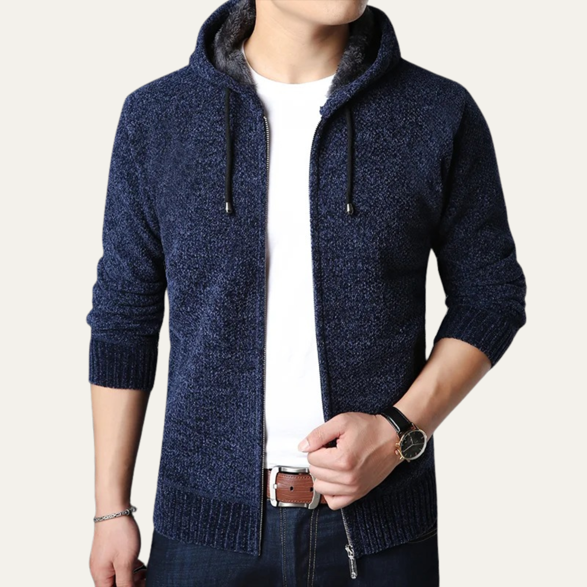 The Sutherland Veste à capuche décontractée zippée en tricot pour homme