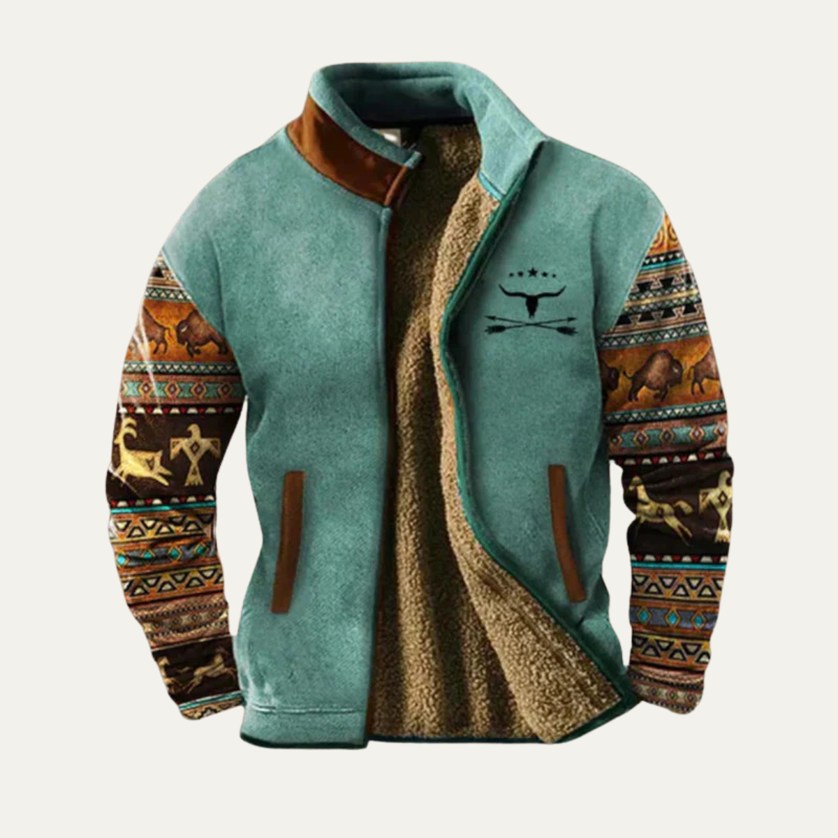 The Maddison - Manteau d'hiver vintage pour homme en sherpa avec manches à motifs