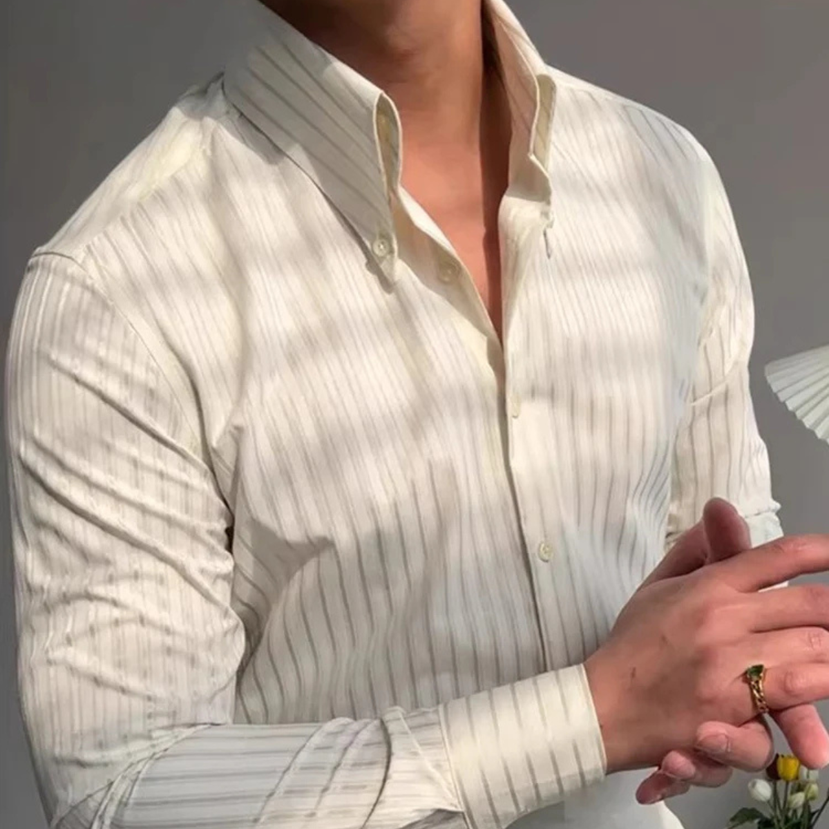 The Macerata - Chemise Formelle à Boutons Plissée Texturée pour Homme – Abricot