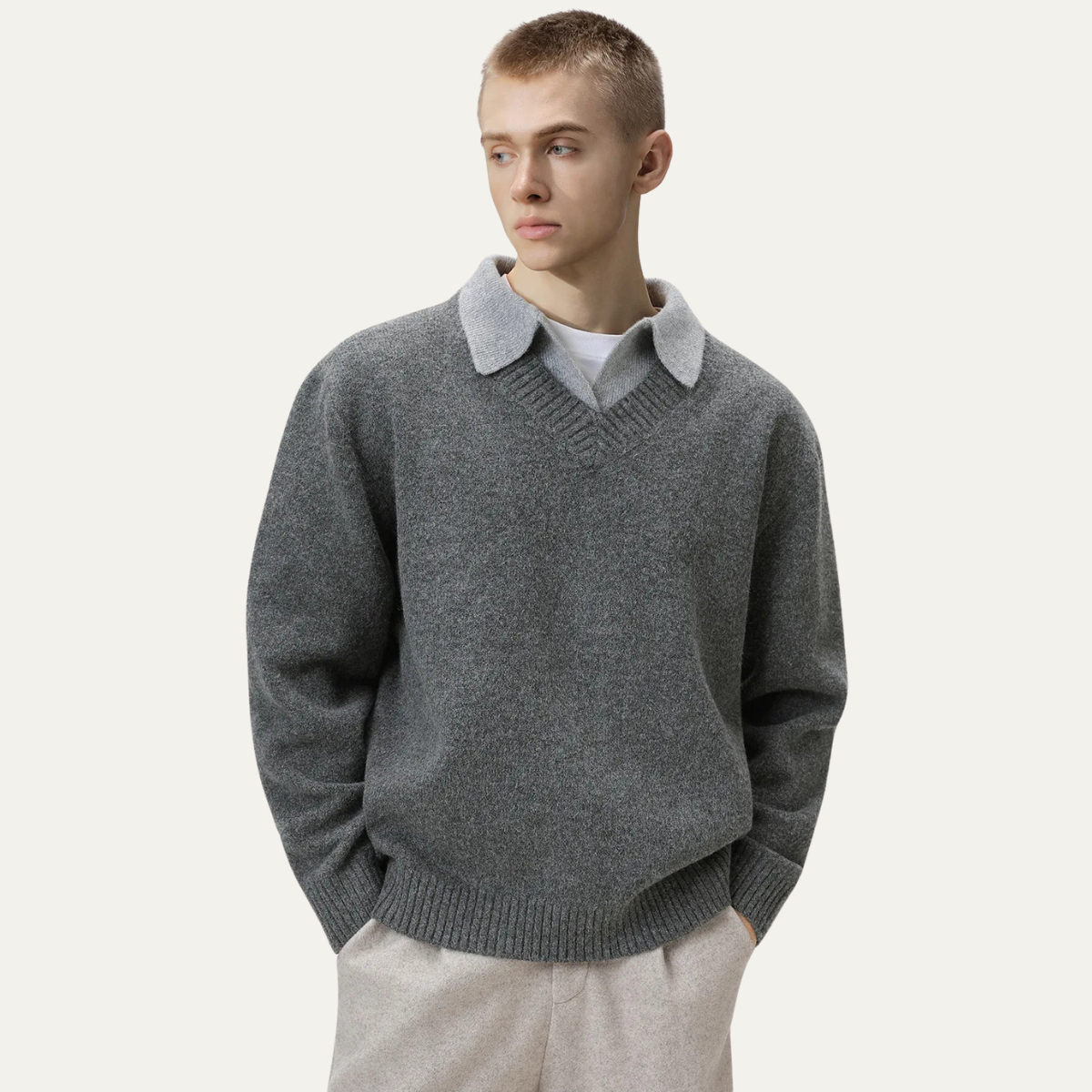 The Matera Stylish Le Pull Tricoté à Col Polo Doux pour Homme