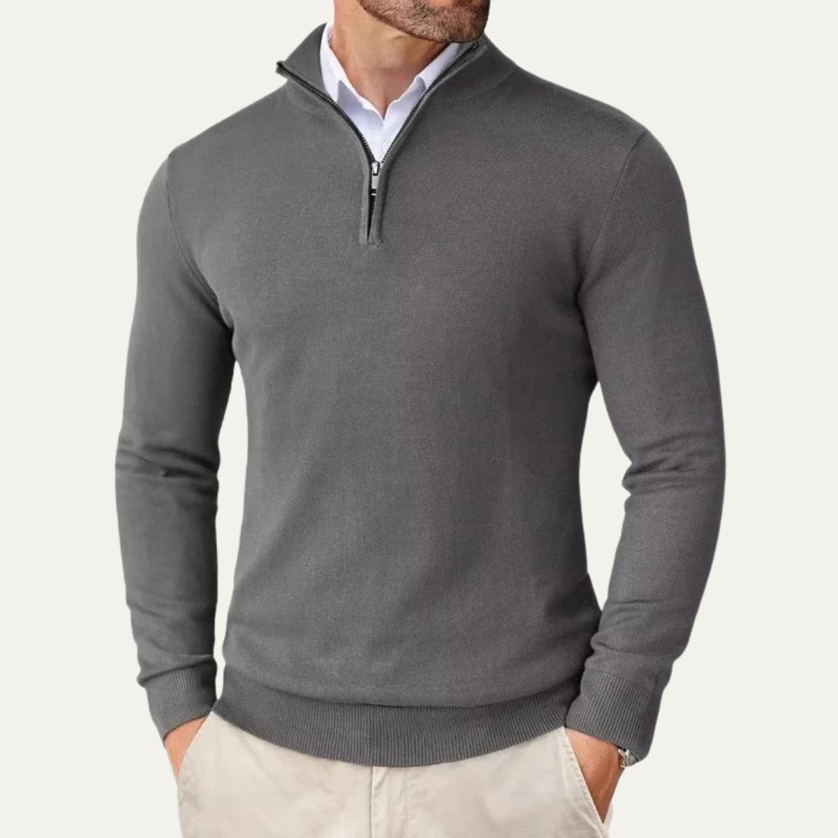 The Elmwood - Pull en tricot à col haut et fermeture éclair quart de longueur pour homme