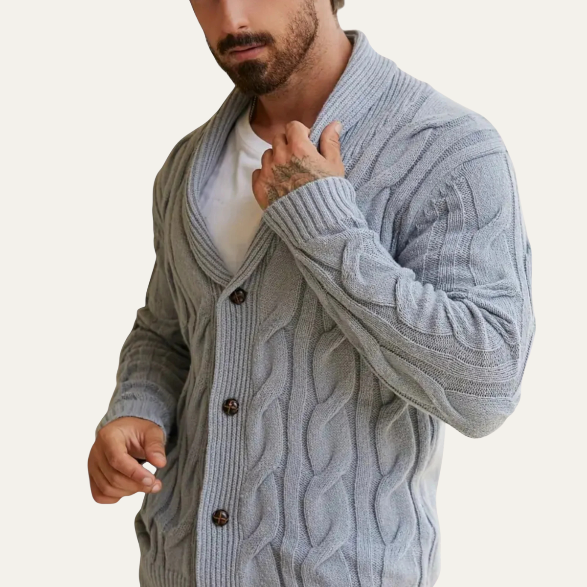 The Abbadia - Cardigan Tricot Géométrique à Câbles Confortable pour Homme