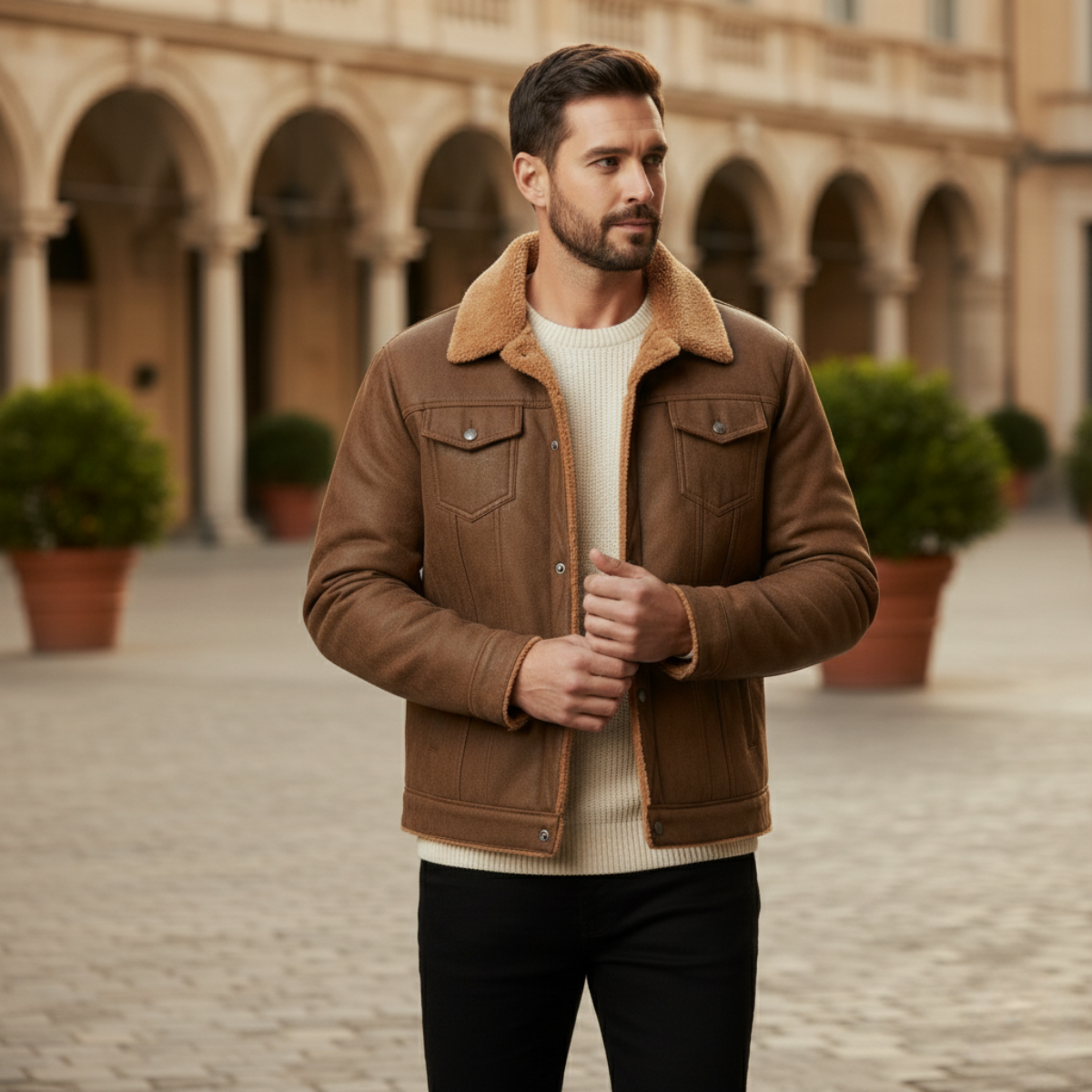 The Wrexham - Veste en Cuir Vintage Shearling pour Homme